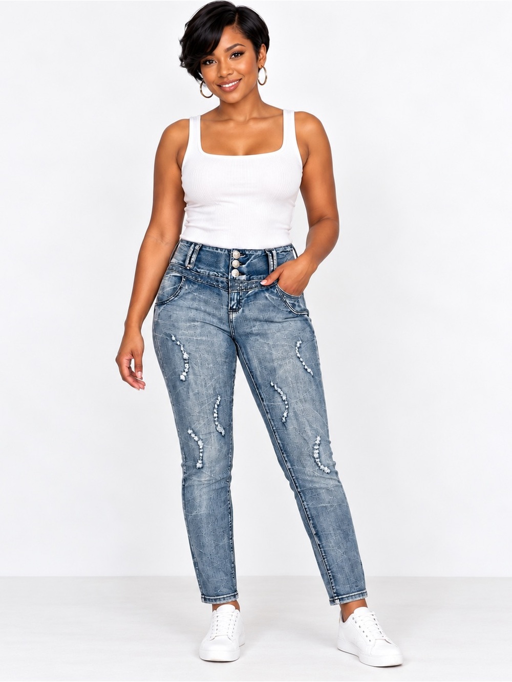 GOGO Star Jeans Juniors Size 13 Blue Denim Distressed Rhinestone Triple Button
